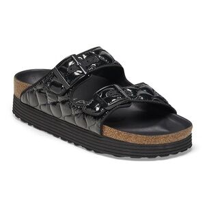 Birkenstock Quilted Patent Double-Buckle Slide Sandal - Black